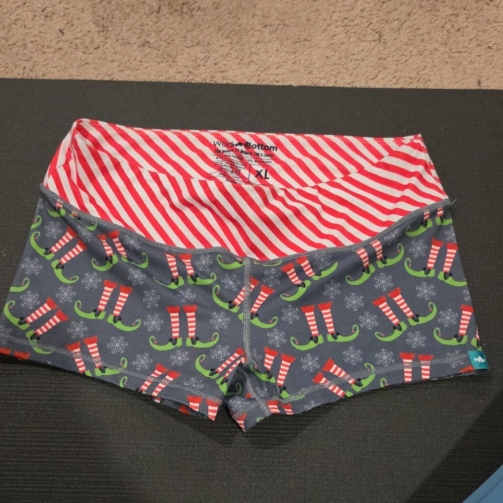 Wod Bottom Women's Holiday Elf Print Athletic Shorts - Red/Gray
